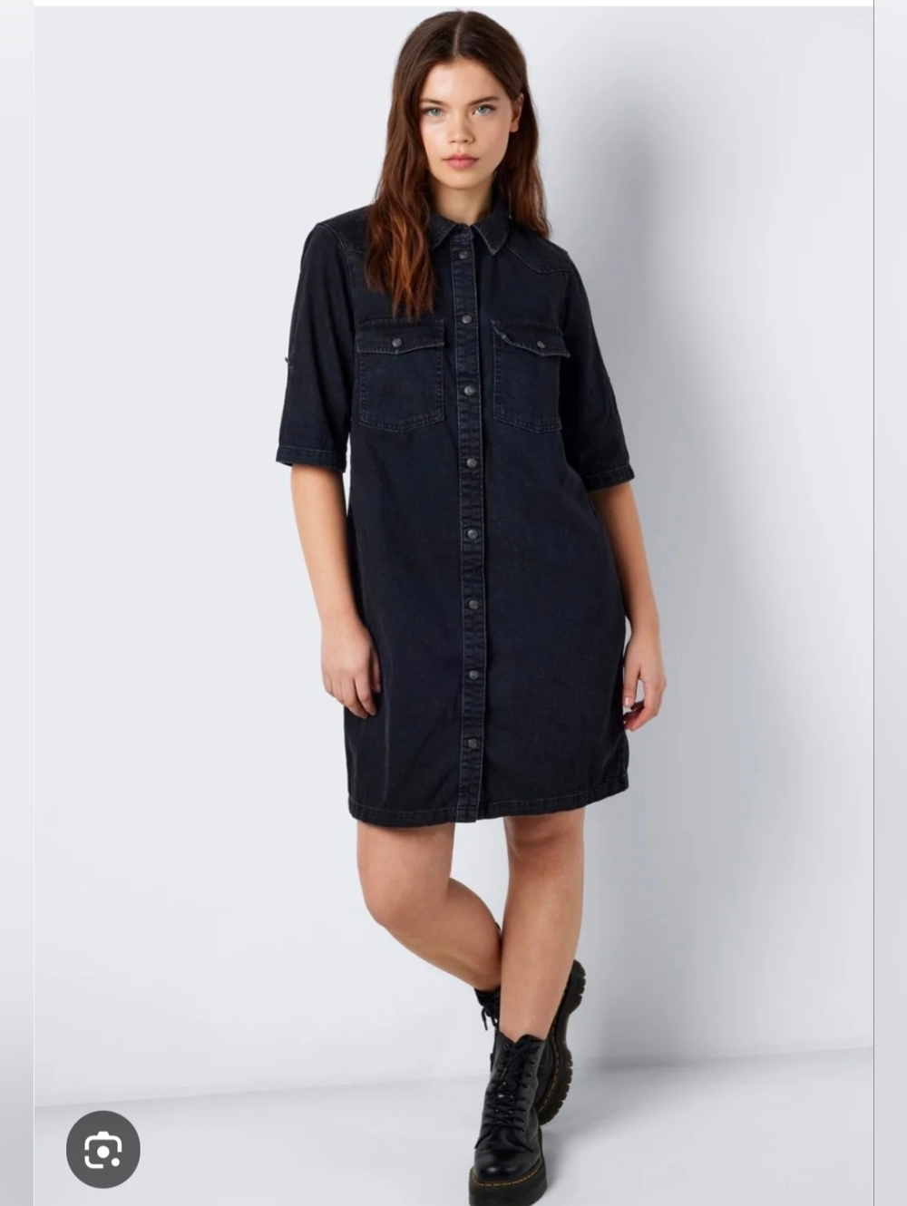 Nwt Noisy May Button-Front Shirt Dress in Washed Black 🐈‍⬛🖤🐈‍⬛ Size Small
